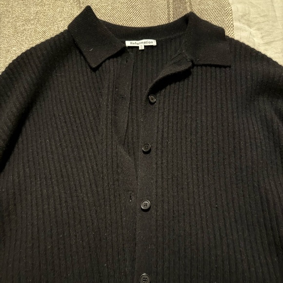 Reformation Black Ribbed Button-Up Sweater - Picture 2 of 5